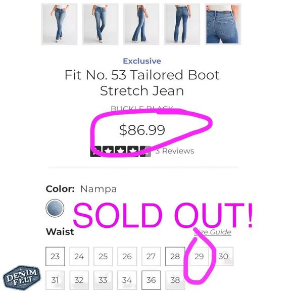 Buckle Black Womens Fit No. 53 Tailored Boot Cut Denim Stretch Jean |Color Nampa - Picture 11 of 16